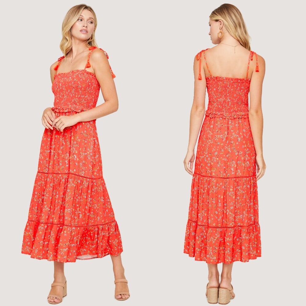 Anthropologie NEW Lost + Wander Adventures Floral Tie Shoulder Maxi Dress, Sz XS